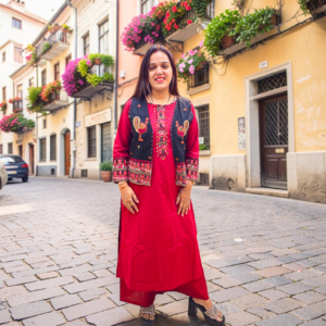 Red Black Plazo with Jacket